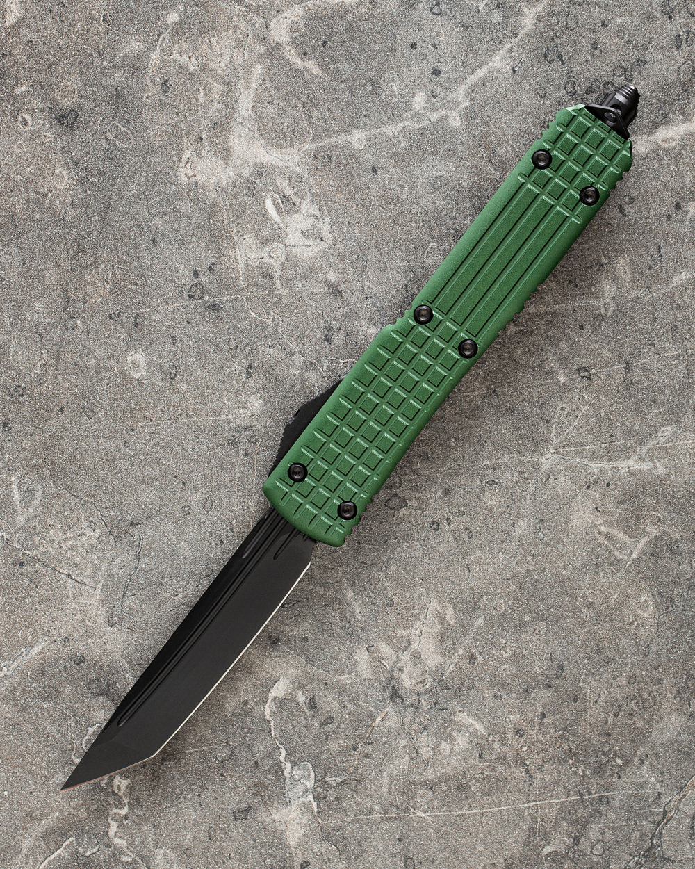 Выкидной нож SteelBro Ultra T/E Delta Frag Fluted Tanto DLC Nickel Boron Signature Series VG-10 (зеленый-черный) фронталка/выкидуха