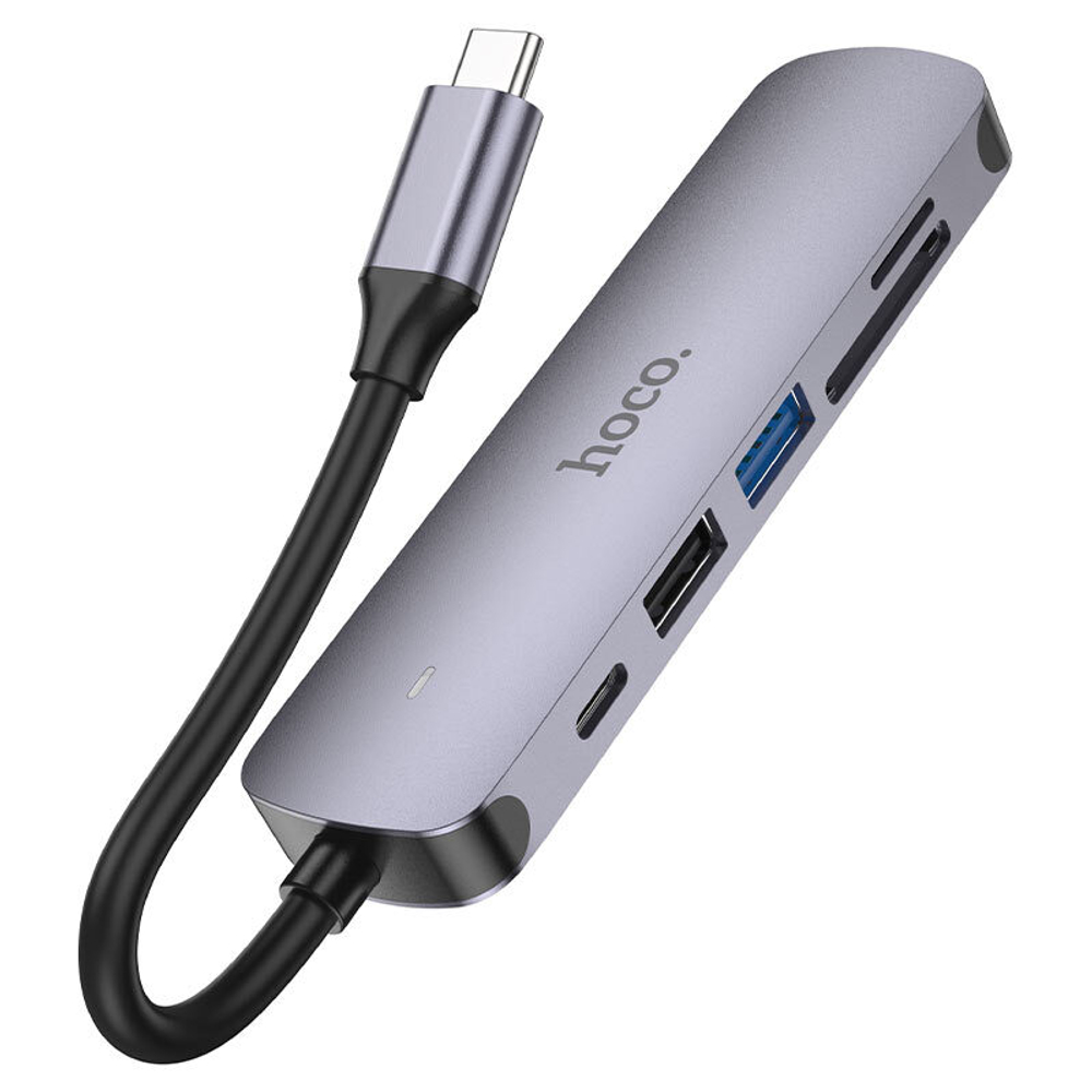 Hoco HB28 Adapter HUB USB-C 6-in-1 (1*USB 3.0, 1*USB 2.0, HDMI, SD, TF, PD) - HDMI 4K Адаптер