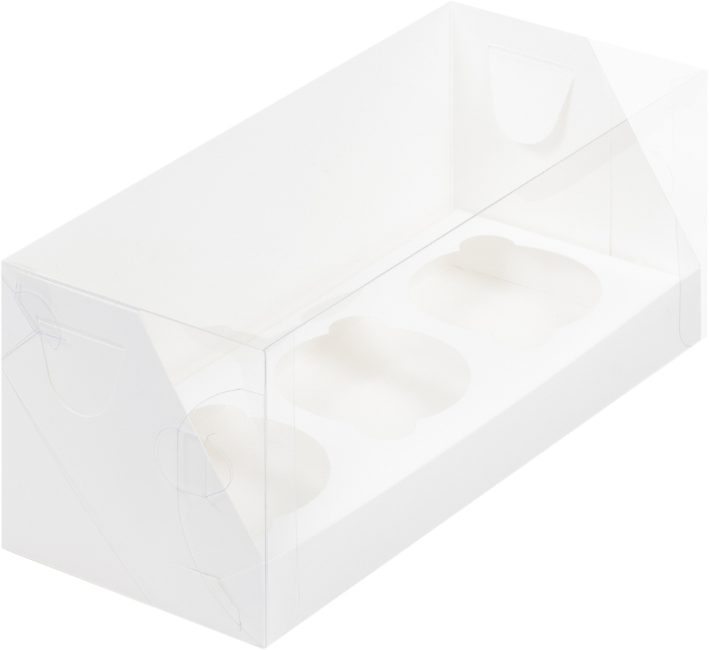 Коробка на 3 капкейка с пластиковой крышкой 24 х 10 х 10 см, белая