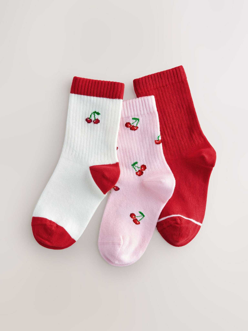 Носки хлопковые для девочки Next E88-927, 3 шт., Белый, Красный, Розовый