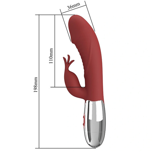 Красный вибратор-кролик 19,8см со стимулятором клитора Pretty Love Rasmussen Bunny Vibrator Red BW-500072DC