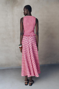 ZARA ТОП С ПРИНТОМ, ЦВЕТ ФУКСИИ