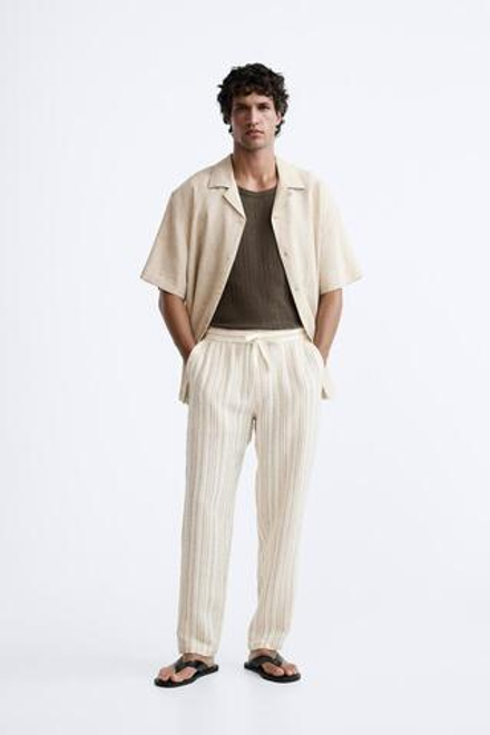 ZARA БРЮКИ-ДЖОГГЕРЫ ИЗ РЕЛЬЕФНОЙ ТКАНИ, ЭКРЮ