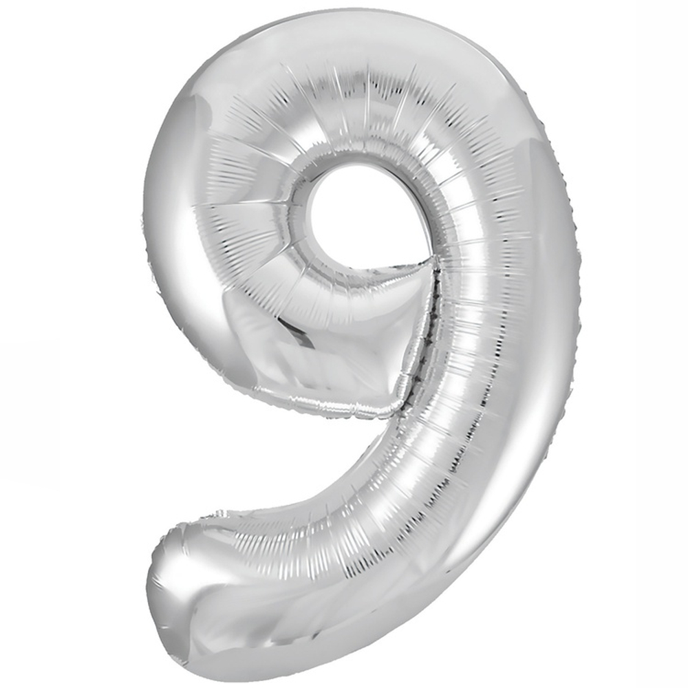 Шар фольгированный Цифра 9 101 см (Серебряный)