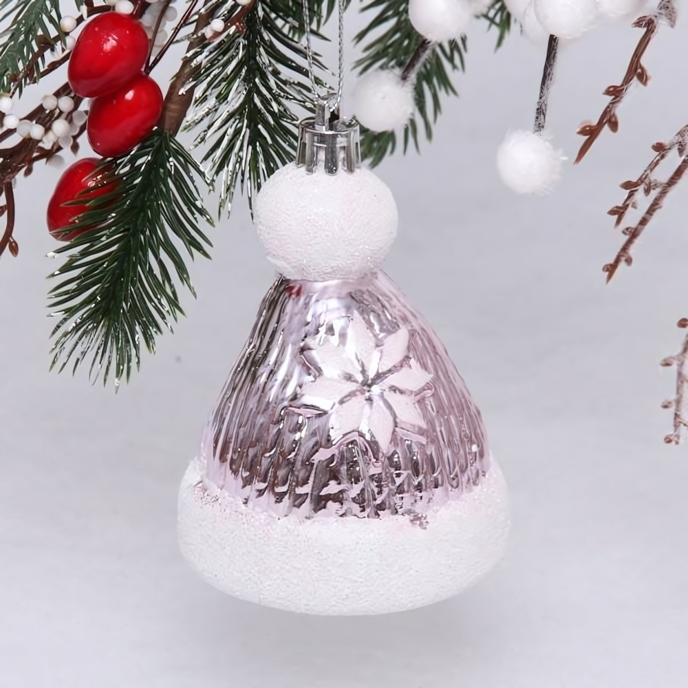 Ёлочная игрушка "Новогодняя шапочка" 6,5*6,5*9,5 см, розовый (Серпантин)