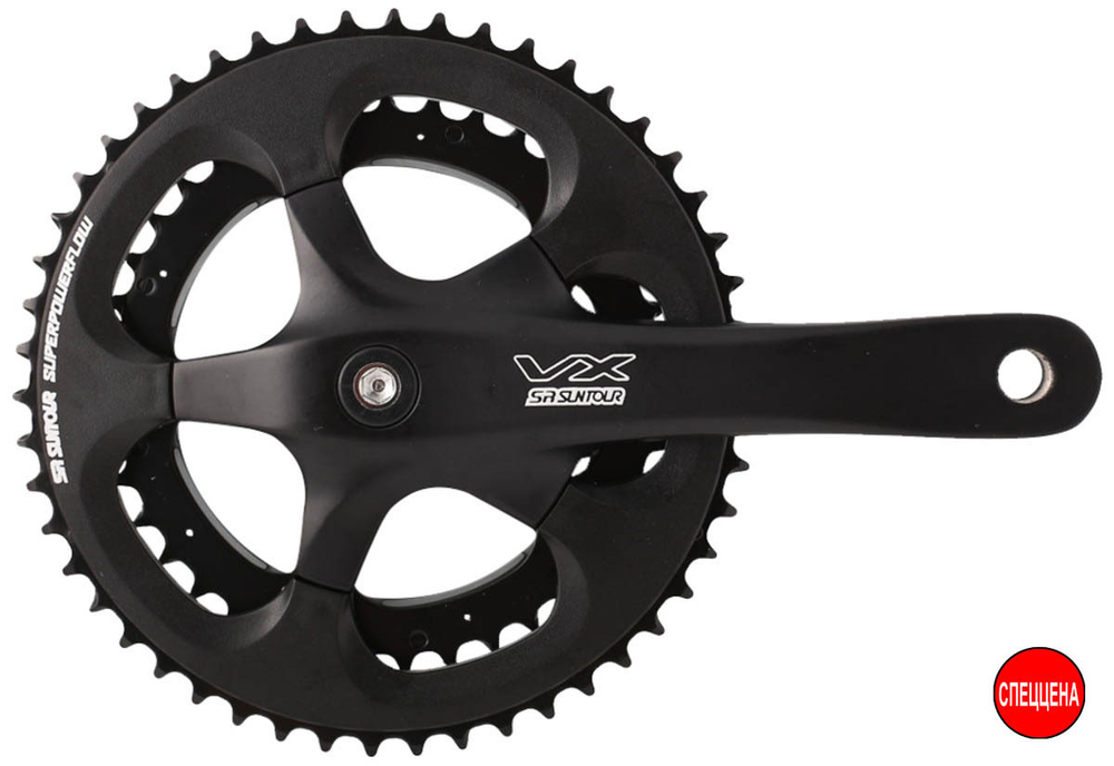 Шатуны шоссейные SUNTOUR 50T/34Tx175мм, 9 скор, под квадратный вал. Чёрные. CW14-VX-D 50/34 SQ