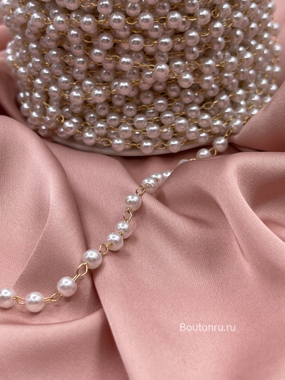 Тесьма цепь золото с жемчугом