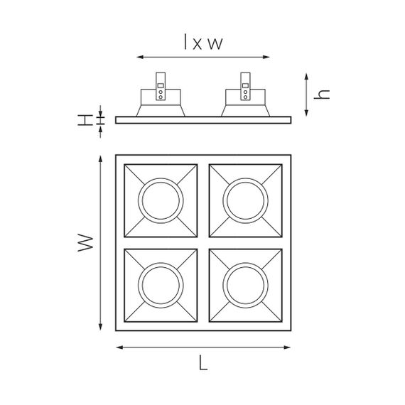 Комплект из светильников и рамки Lightstar Domino Quadro (214546+214506+214506+214507+214507) D54606060707