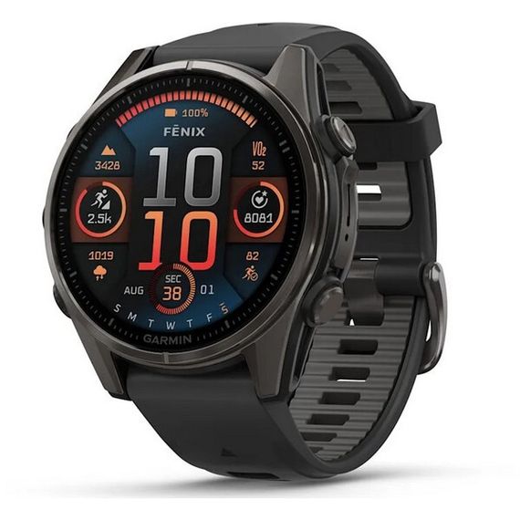 Garmin Fenix 8 AMOLED Sapphire 43 мм – с титановым DLC корпусом, пепельно-серый ремешок