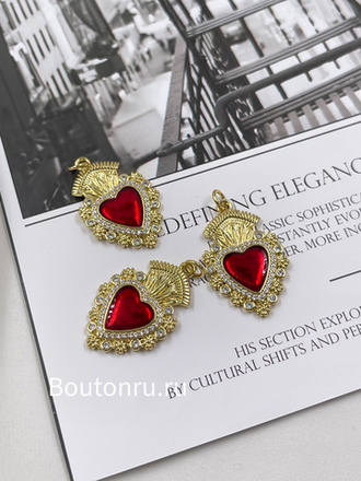 Подвеска "Пылающее сердце" со стразами золотистая