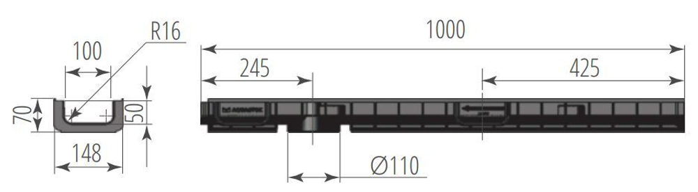 Лоток водоотводный пластиковый NORMA PLASTIK DN100 H70