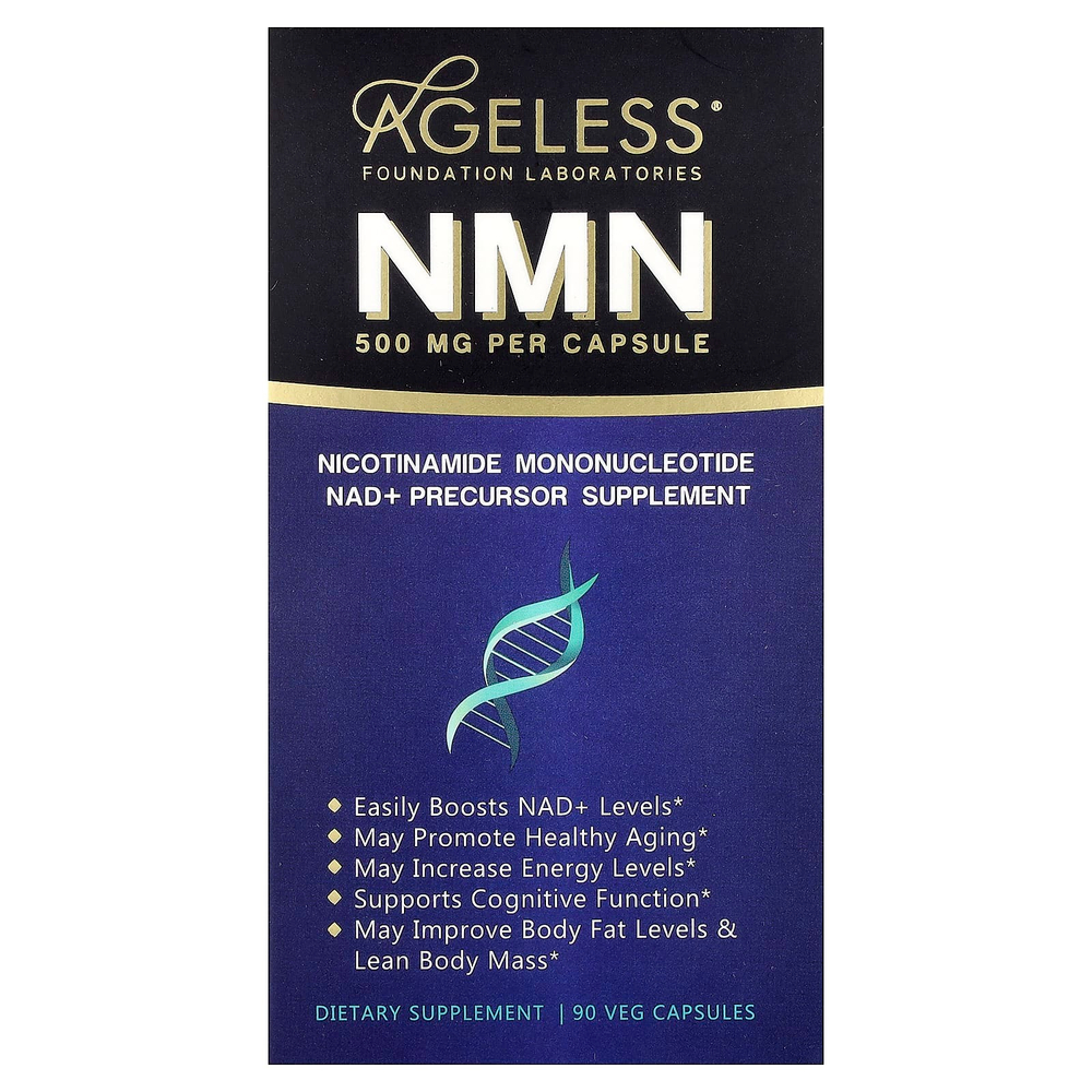 Ageless Foundation Laboratories, NMN, 500 мг, 90 растительных капсул