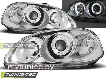 Передние фары Honda Civic 6 angel eyes chrome