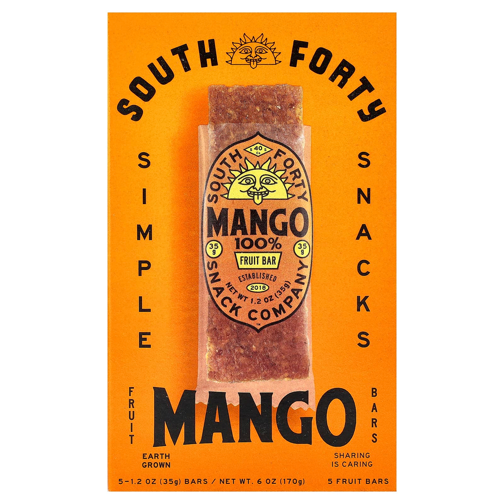 South Forty Snack Company, фруктовый батончик, 100% манго, 5 батончиков по 35 г (1,2 унции)