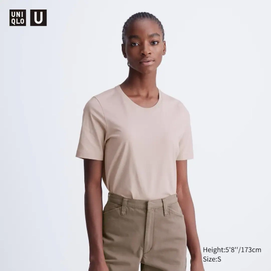 UNIQLO ХЛОПКОВАЯ ФУТБОЛКА С КРУГЛЫМ ВЫРЕЗОМ, РОЗОВЫЙ