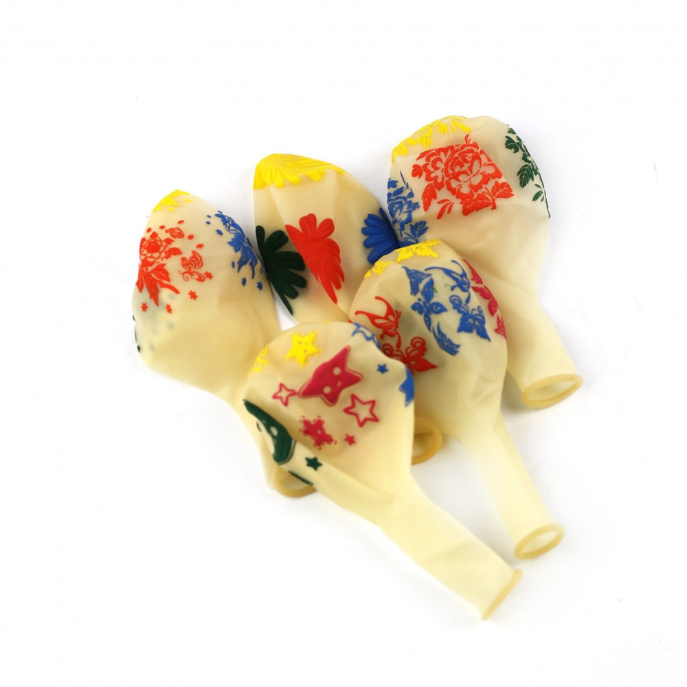 Шар воздушный прозрачный Alingar, №12, "Цветы", с цветным рисунком, 100шт/уп, пакет с европодвесом