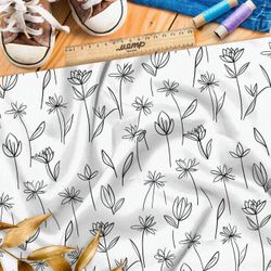 Ткань премиум таффета растительный набросок