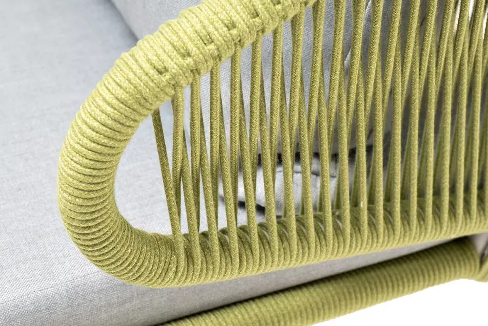 "Милан" кресло плетеное из роупа, каркас алюминий светло-серый (RAL7035) муар, роуп салатовый меланж круглый, ткань светло-серая