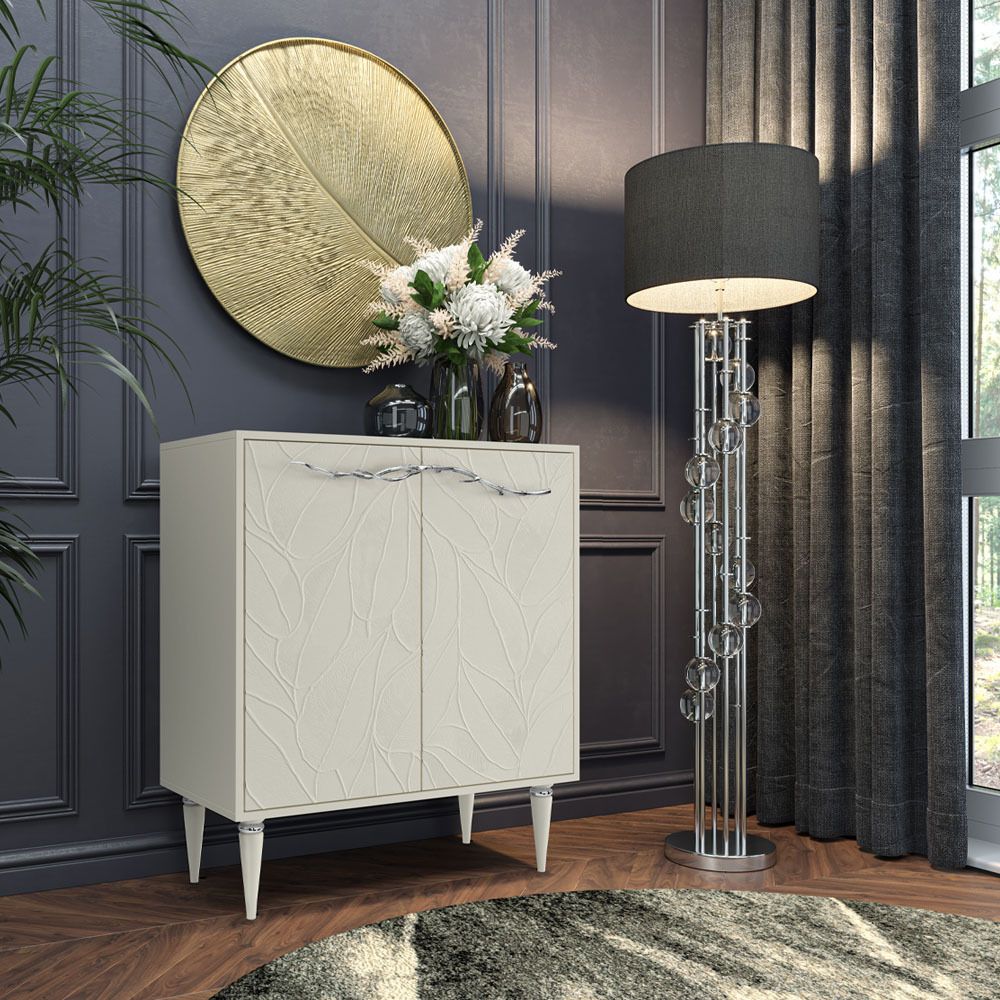 Комод Арт Колор leaves Классик Сильвер с 2 полками Кремовый белый