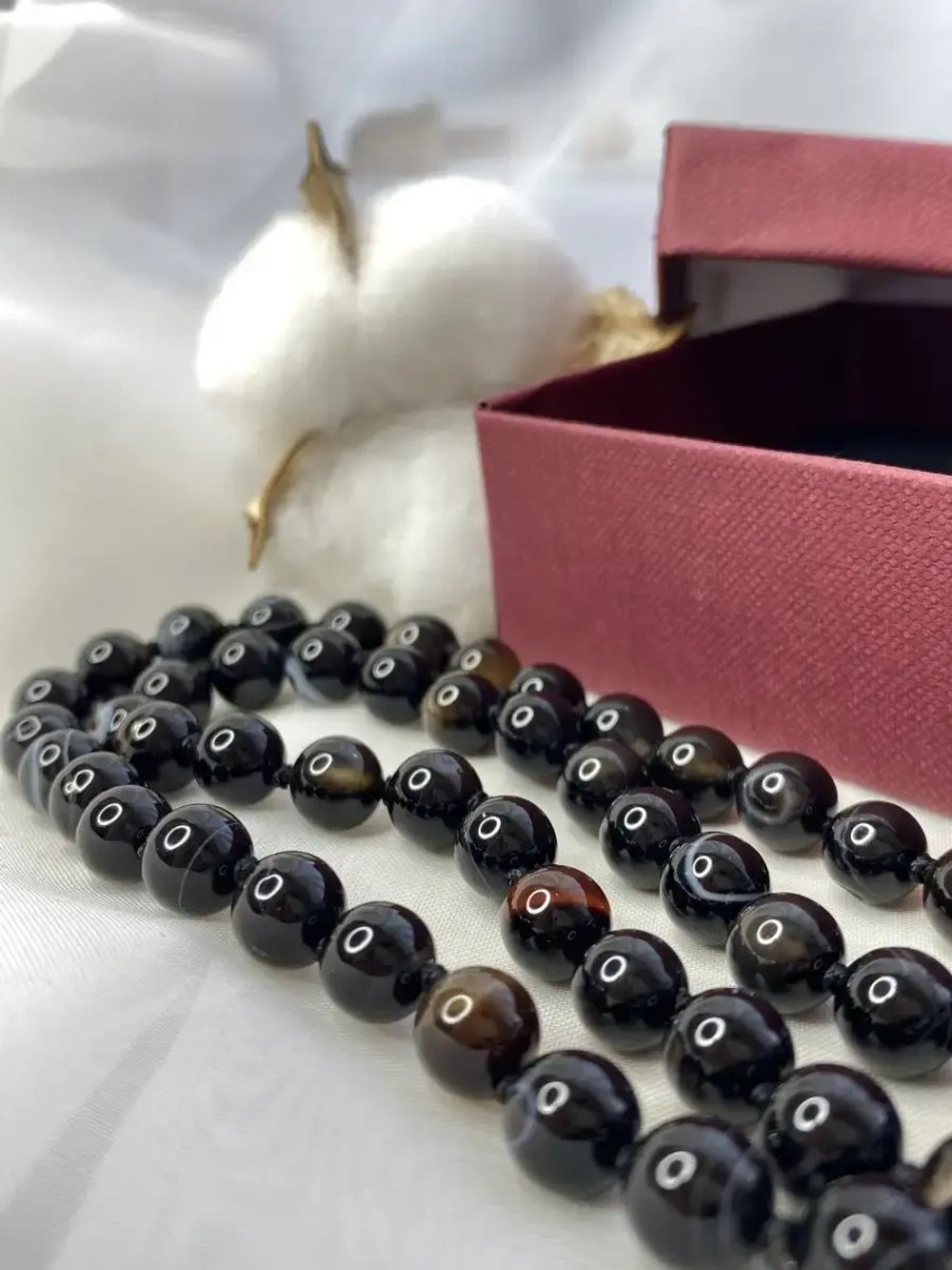 Бусы из натурального чёрного агата колье ожерелье