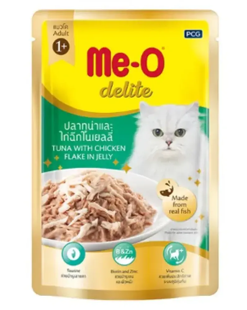 Me-O Delite влажный корм для кошек, желе с кусочками тунца и курицы
