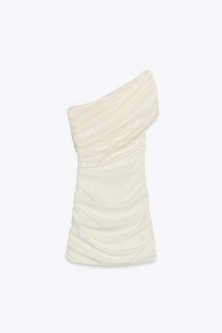 ZARA КОРОТКОЕ КОМБИНИРОВАННОЕ ПЛАТЬЕ, ЖЕЛТОВАТО-БЕЛЫЙ