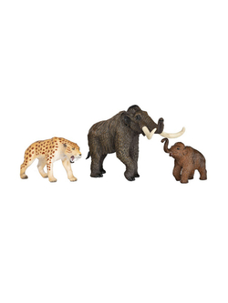 Фигурка KONIK набор доисторических животных: мамонт, мамонтенок, смилодон