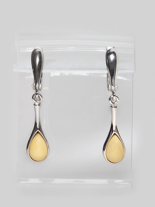 Серьги из серебра 925 с цельным желтым янтарем. Калининградский янтарь серьги