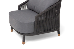 "Верона" кресло плетеное из роупа, каркас алюминий темно-серый (RAL7024) муар, роуп темно-серый круглый, ткань темно-серая 027