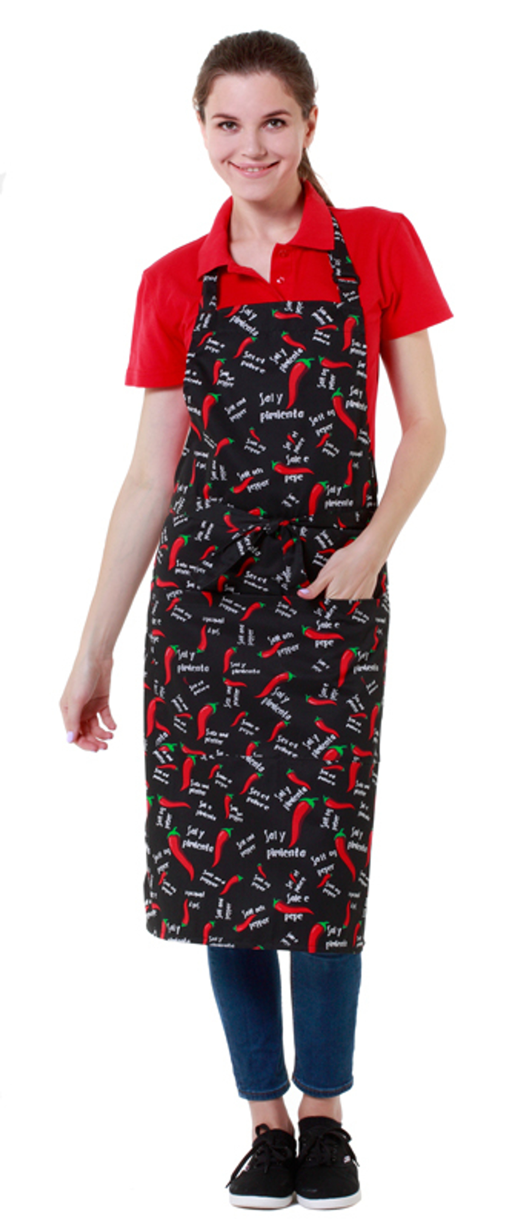 Фартук «Гриль» перцы на чёрном фоне