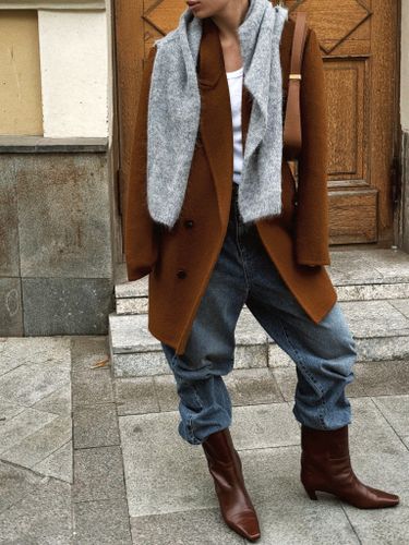 Коричневое пальто-пиджак из шерсти COLINE