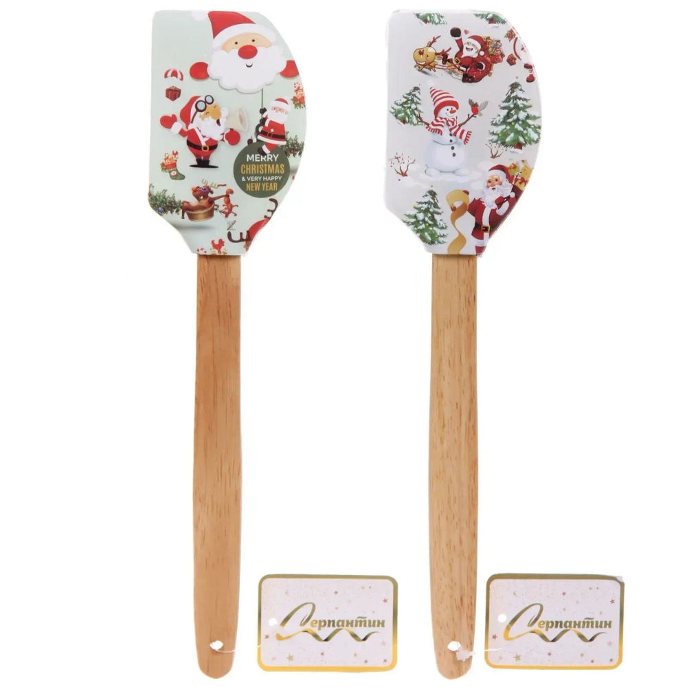 Лопатка силиконовая «Новогодняя» 28,5*6,5см, микс рисунков