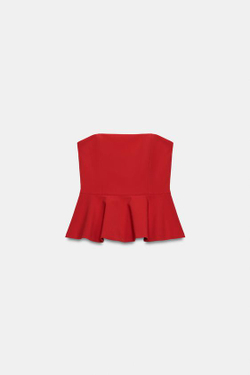 ZARA ТОП С БАСКОЙ И ОТКРЫТЫМИ ПЛЕЧАМИ, КРАСНЫЙ