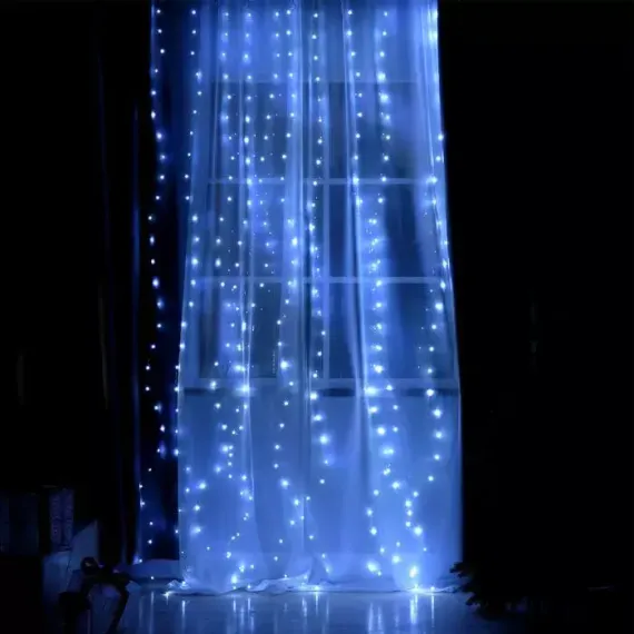 Занавес-роса 2.8×3 м. на крючках, пульт, IP20, серебристая нить, 300 белых LED, 8 режимов, USB, Luazon Lighting (4814716)
