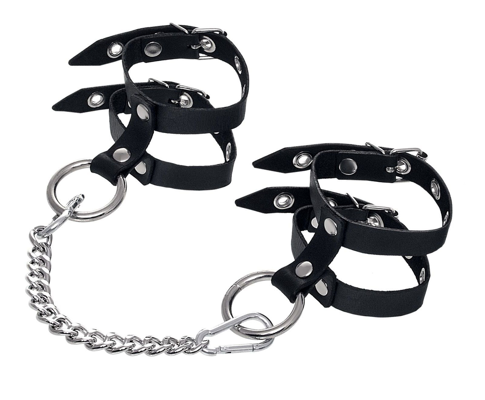 Черные однослойные кожаные оковы из двух ремешков (Цвет: черный)