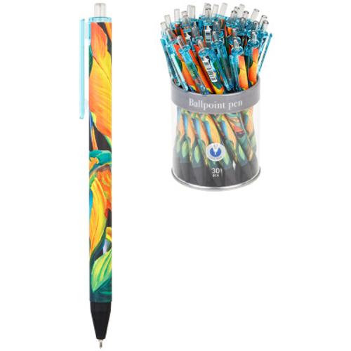 Ручка шариковая автоматическая Greenwich Line "Island plants" синяя, 0,7мм, игольчатый стержень, софт-тач