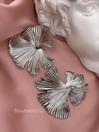 Серьги серебристые в форме листьев Гинкго
