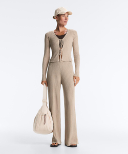 OYSHO Прямые брюки из ребристого трикотажа, песочный