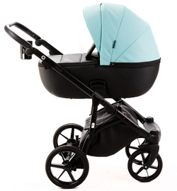 Детская коляска Adamex Nola Deluxe 2 в 1 N-SD111 (СВ.БИРЮЗОВАЯ.КОЖА + ЧЕРН.КОЖА)