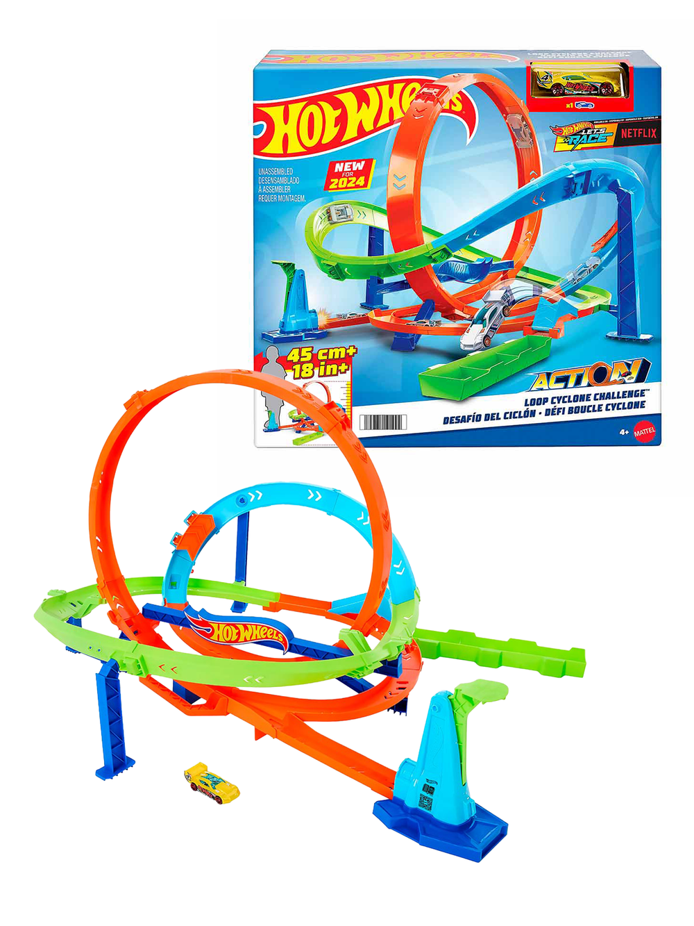 Hot Wheels HTK16 Испытание гиперпетли, игровой набор с петлёй для трюков, машинки Hot Wheels, оригинал Mattel