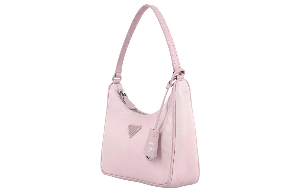PRADA Re Edition Recycled Nylon Fabric With Saffiano Leather Trim Shoulder Bag, Handbag Mini Women"s Snow Pink