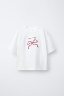 ZARA ФУТБОЛКА В КЛЕТКУ ВИШИ, БЕЛЫЙ