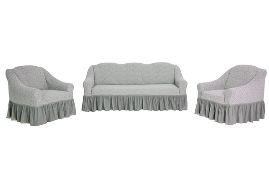 Комплект чехлов на диван и кресла с оборкой Жаккард, цвет Кремовый