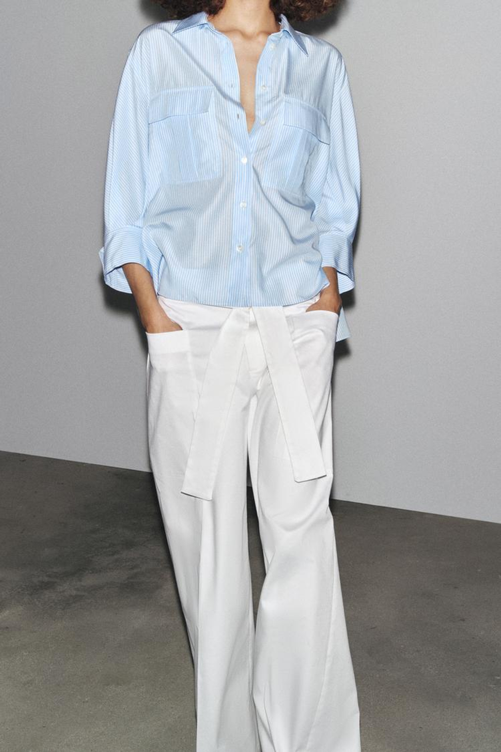 ZARA РУБАШКА В ПОЛОСКУ ZW COLLECTION, СИНИЙ/БЕЛЫЙ