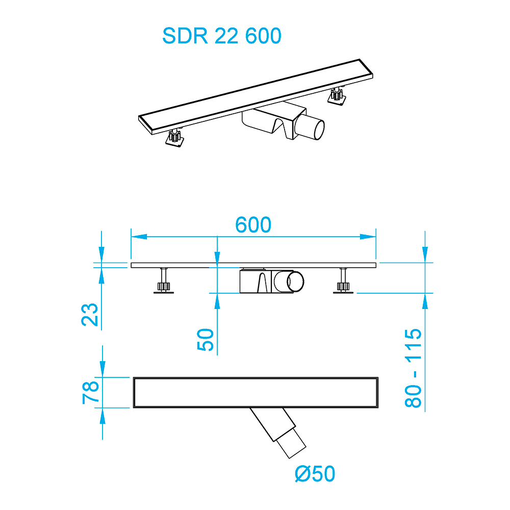 Душевой трап двухсторонний линейный, черный RGW SDR-22B (600)