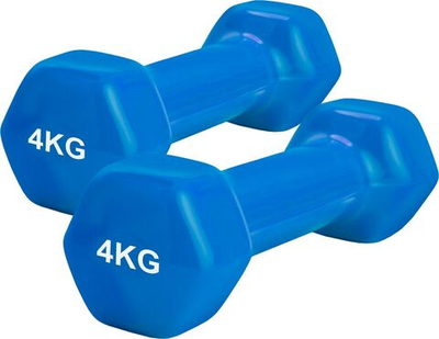 Набор гантелей обрезиненных по 4 кг, синие, 2 шт.