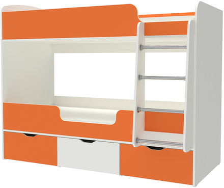 Кровать двухъярусная КарИВи Малыш Двойняшка 80х180 Белый  Оранжевый