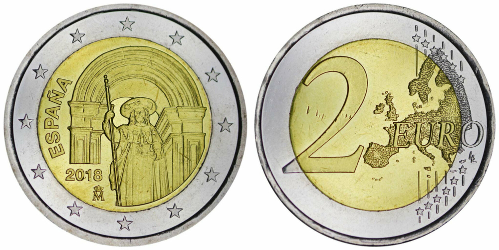 Испания 2 евро, 2018 ЮНЕСКО - Сантьяго-де-Компостела аUNC