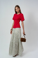 Юбка из хлопка ярусная в мелкий цветочек в макси длине