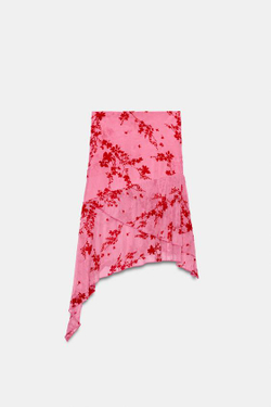 ZARA ЮБКА МИДИ АСИММЕТРИЧНОГО КРОЯ ИЗ БАРХАТИСТОЙ ПОЛУПРОЗРАЧНОЙ ТКАНИ, МЯГКИЙ РОЗОВЫЙ